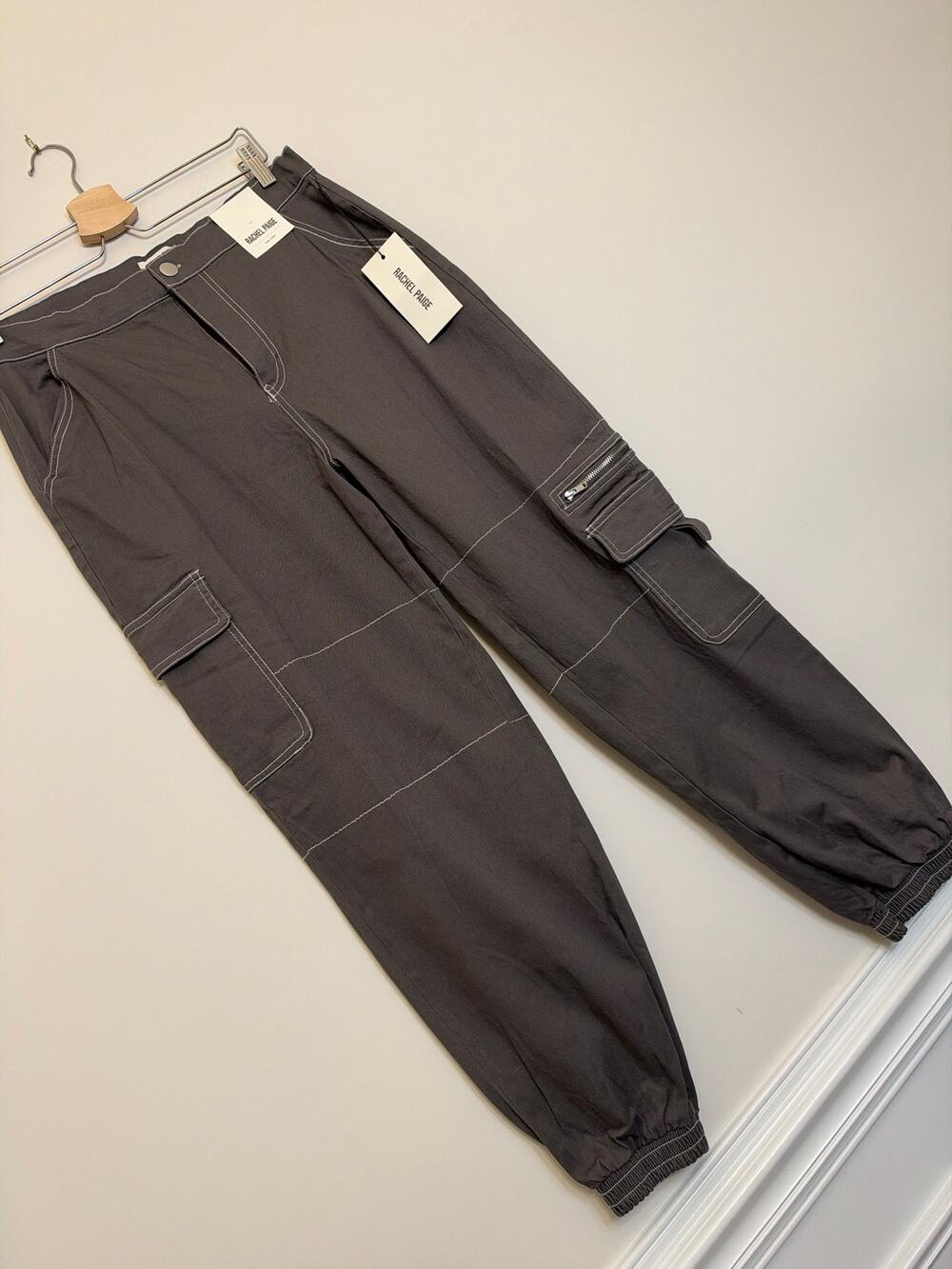 Rachel Paige Gray Cargo Jogger Pants NWT Size L